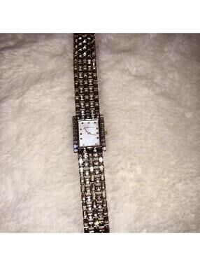 ANNE KLEIN AK/1056 753H CRYSTAL DIAMOND MOTHER OF PEARL WATCH GOLD SILVER SQUARE